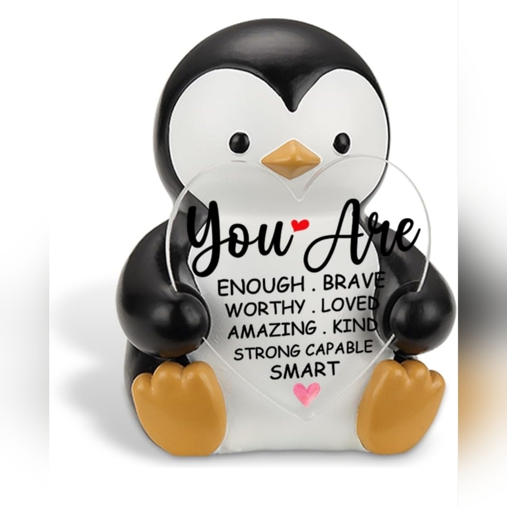 Penguin Figurine Gift with Heart Accent - You Are Enough - Decor For Friend NIB